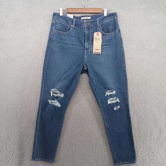 Levi's Denim - Levis Jeans Womens 16/33 Blue 721 High Rise Skinny Ankle Distressed Ripped Denim